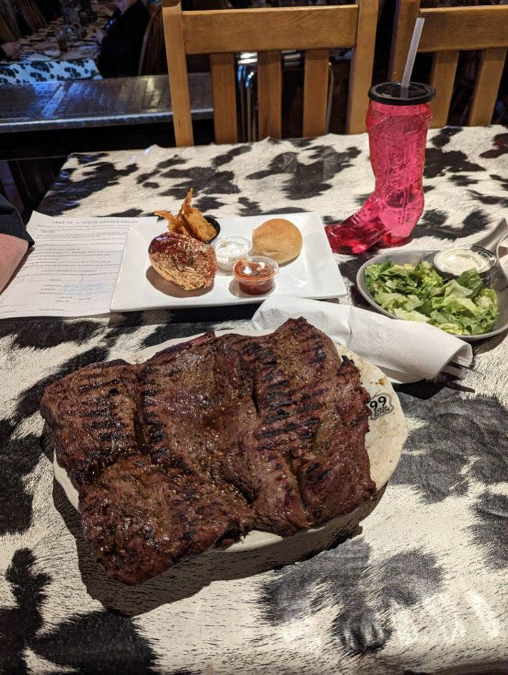 1 72 ounce steak challenge at Big Texan in Amarillo