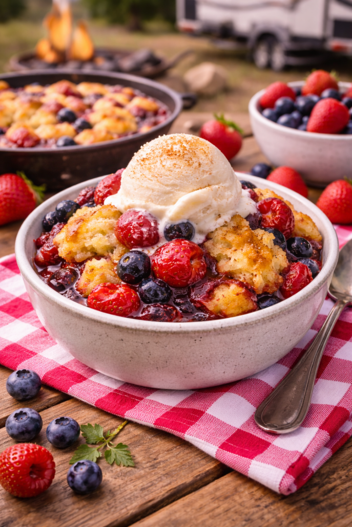 Cake & Berry Campfire Cobbler